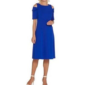 Dennis Basso Luxe Crepe Off the Shoulder Dress